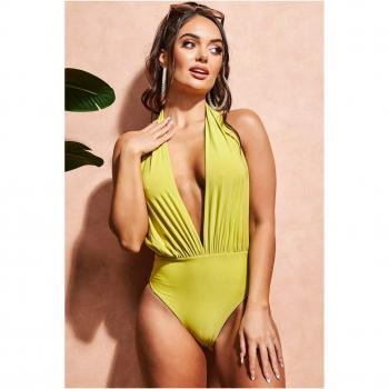 Goddiva Deep Plunge Halter Neck Swimsuit