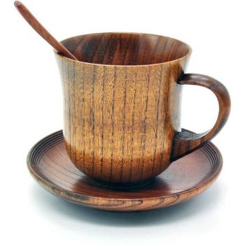 Wooden Cup Saucer Spoon Set for Coffee and Tea