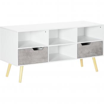 Mueble de TV Blanco HOMCOM para Televisores de hasta 50 Pulgadas 2 Cajones y 4 Compartimientos 117x39x56,7 cm