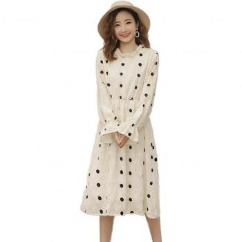 Korean-Style Maternity Dress with Stand Collar and Slimming Fit for Autumn