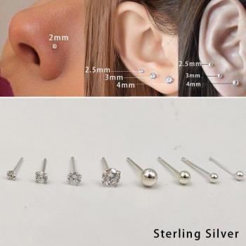 20pcs 925 sterling silver crystal tiny ball earrings and nose studs for women