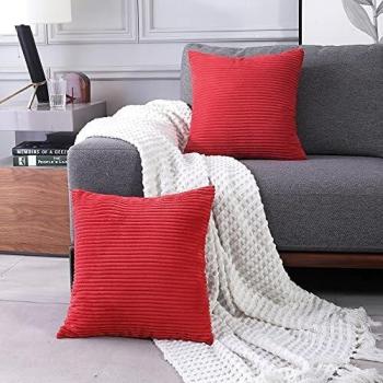Deconovo Striped Corduroy Cushion Covers with Invisible Zipper, Square Throw Pillow Cases for Living Room