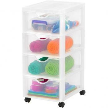 Tour de rangement pratique Iris Ohyama, 4 tiroirs, 4 L chacun – Roues – Blanc – DDDC‑004