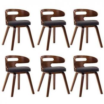 Dining Chairs Set of 6 Dark Grey Bent Wood and Fabric