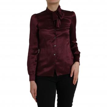 Dolce & Gabbana Maroon Silk Ascot Collar Blouse Top 3XS
