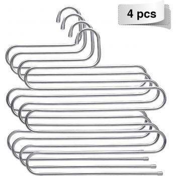 Cintres en S pour pantalons, lot de 4 en acier inoxydable, 5 niveaux d'organisation