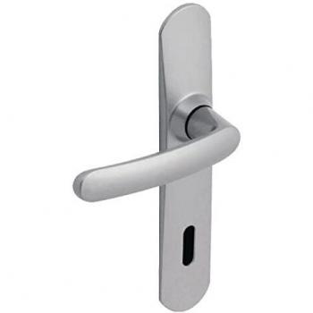 Poignées de porte avec plaque, entraxe 195 mm, clé V, chromées miroir