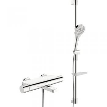 Robinet de baignoire et douche Hansaoptima avec kit de douche, chromé, système de douche mural avec thermostat (2 trous)