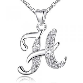 Collier en Argent 925 Lettre de l'alphabet Pendentif Initial avec Zircon Cubique, Chaîne 46cm Lettre H
