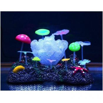 Corallo Decorativo Fluorescente per Acquario con Funghi e Erba Stella