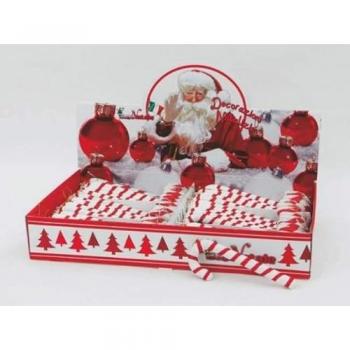 Addobbo Albero di Natale Bastoncino Caramella Glitterato Bianco e Rosso 22 cm