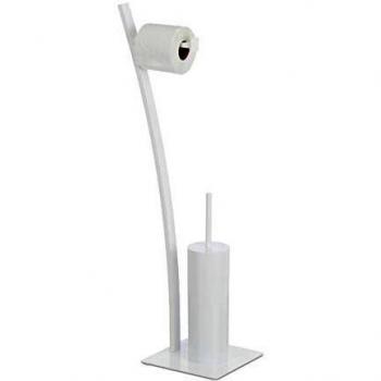 Relaxdays Piantana WC – Porta-rotolo, scopino, portascopino bianco