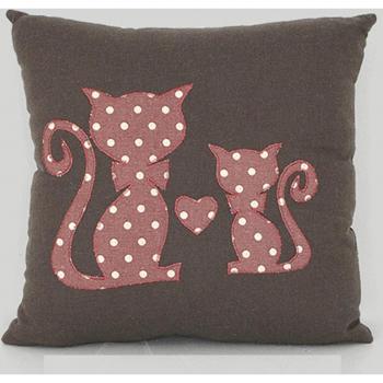 Brown Pink Cat Cushion 30x30 cm, Designer by Les Tresors de Lily (R6578)