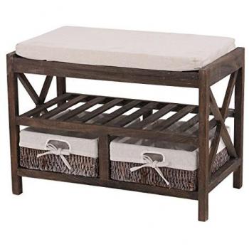 Vintage Shabby Schuhablage & Sitzbank HWC‑C48 – 45 × 65 × 34 cm, Braun