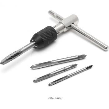 5pcs T-Type Hand Taps and Reamer Set with Twist Drill Bits and Wrench (M3/M4/M5/M6)