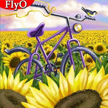 Diamond Mosaic Sunflower Bicycle Home Decor Kit – 5D, 30x30 CM