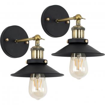 Pair of Black and Brass Wall Lights