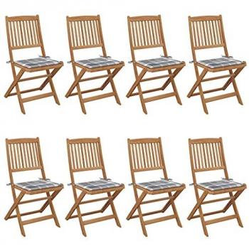 Pack de chaises de patio en acacia, pliables, 8 pièces + coussins inclus
