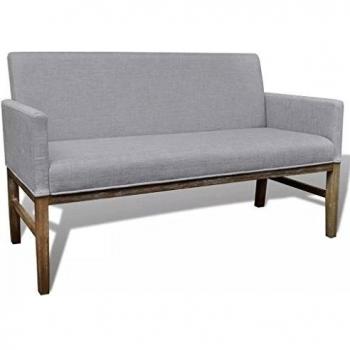 Rubberwood Bench with Light Grey Fabric Cushion