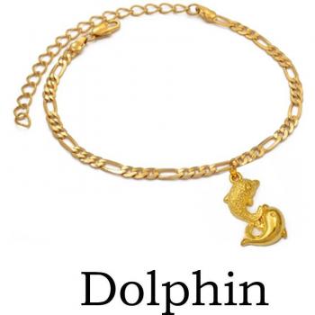 Joyería de Tobillera Hawaiana con Tortuga y Delfín, Color Dorado