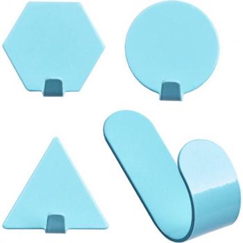 Punch‑Free Iron Hook Bundle – 4 Geometric Sticky Wall Clips