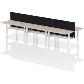 Air 1400 x 800mm Height Adjustable 6 Person Bench Desk Grey Oak Top with Cable P