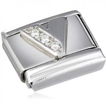 Charm Lettera V in Acciaio con Zirconi