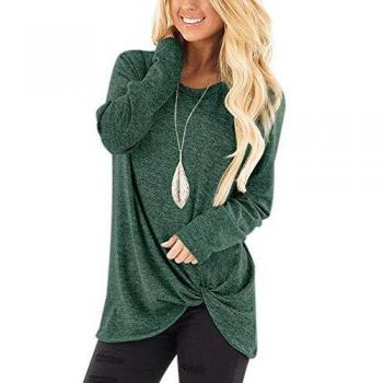Green Long Sleeve Casual Twist Front T-Shirt