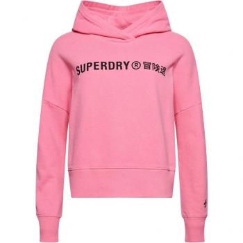 Superdry Felpa Crop Donna Rosa Nera Core Sport