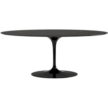 Table Ovale en Marbre Noir Marquinia avec Piètement Noir Mat