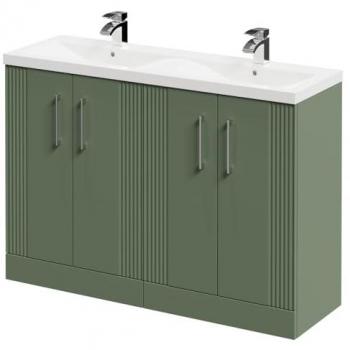 Avant Green MDF Bathroom Vanity, 1200mm, Double Basin, 4 Cabinet Doors, Chrome Hardware