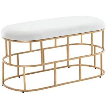 KADIMA DESIGN Handgefertigte Samtbank in Weiß & Gold, modernes Design, 90x46x38 cm
