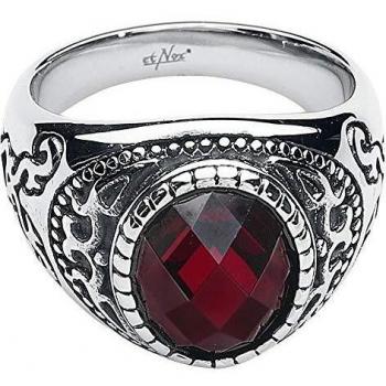 Anillo de Acero Inoxidable etNox hard and heavy Dark Ruby Unisex Plateado/Rojo M