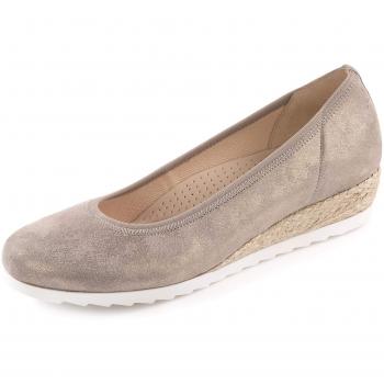 Veloursleder Keilpumps Damen Gabor Comfort 22.641-26 – Weite G, Größe 42, Beige/Metallic
