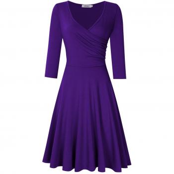 HiQueen Women's V-Neck 3/4 Sleeve Dress