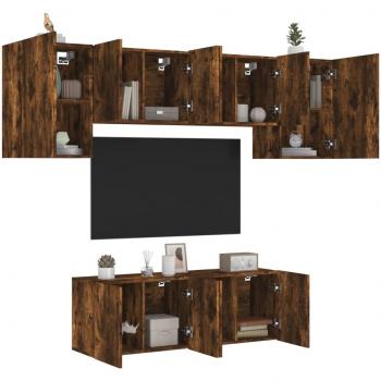 Vidaxl's 6 Piece Smoked Oak Engineered Wood TV Wall Unit