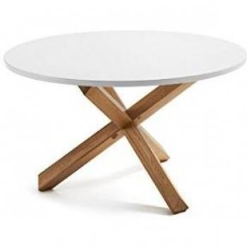 Nori Table rectangulaire 120 cm – plateau blanc, pieds bois massif