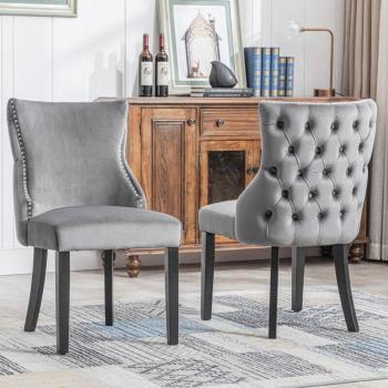Set Sedia a 4 Gambe in Velluto Grigio Trapuntato