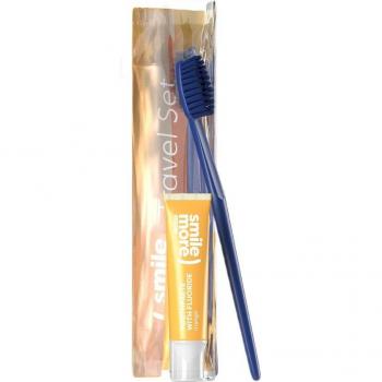 Hiskin Zahnpasta‑Bundle: 30 ml Smile, gelbe Bürste & Kleines Toilettenset