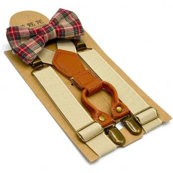 Kids' 4 Clip Elastic Suspender and Tie Combo