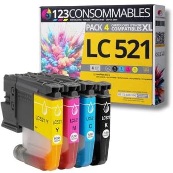 Cartouches d'encre LC521 pour imprimante Brother – Pack 4