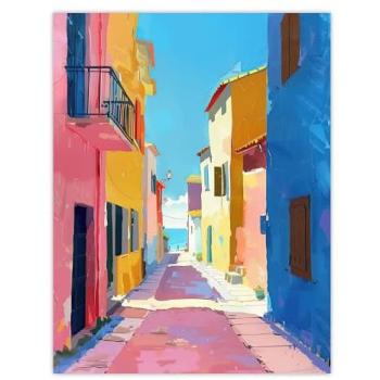 Coastal Charm Mediterranean Street Scene – 12x16