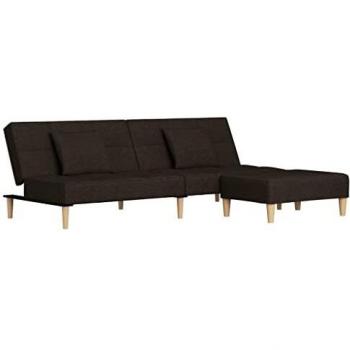 Schlafsofa 2-Sitzer Dunkelbraun mit 2 Kissen und Hocker