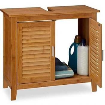 Mobile Sottolavabo Lamellato 2 Ante in Bambù e MDF 60x67x30 cm