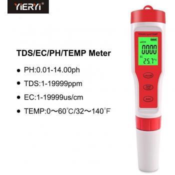 Yieryi Digitale Wasser‑Analysegeräte 4‑in‑1: EC, TDS, pH, Temperatur – Kompletter Pool