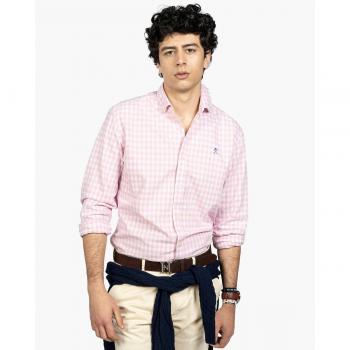 Camisa slim fit a cuadros rosa para hombre