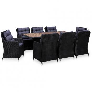 VidaXL 9-tlg. Garten-Essgruppe aus Poly Rattan in Schwarz