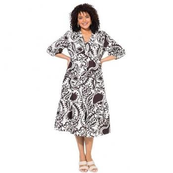 Ulla Popken Midikleid mit Paisley‑Print und V‑Schlitz