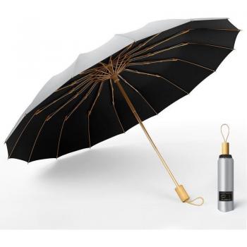 16-Rib Travel Umbrella Titanium Silver with UPF50+ Sun Protection