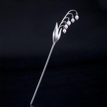 S925 Sterling Silver Pearl Hairpin with Flower Design